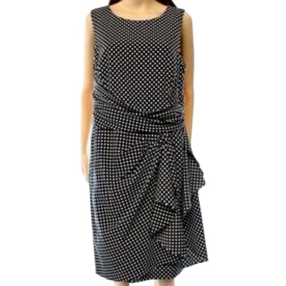 Lauren Ralph Lauren Sleeveless Knee Length Shift Dress in Black/White Women’s 8